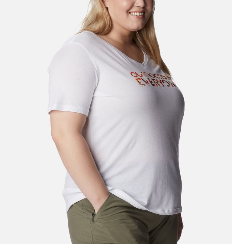 Women's Columbia Bluebird Day Relaxed V-Neck T Shirts White | Plus Size CA-X63AL